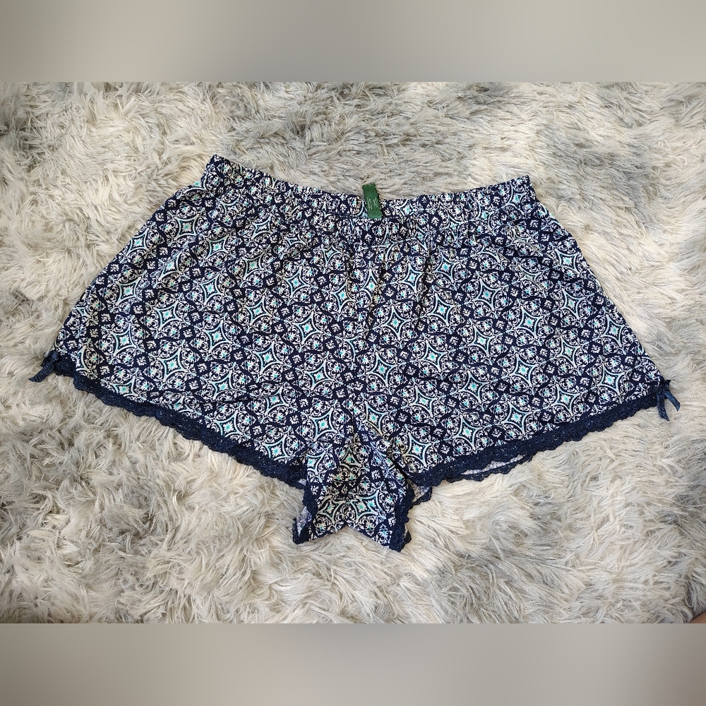 ☀️5/$25 ☀️Laura Ashley Women's Medium Blue Sleep Shorts Lace Trim & Bow Detail